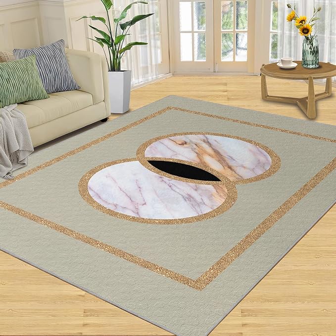 Abstract Marble Area Rugs Gilded Circle Rectangle Geometry Area Carpet Mid-Century Simple Rug Luxury Decor Rug for Living Room Door Mats Porch 8x10ft