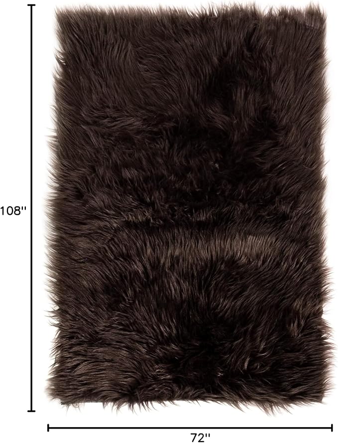 Super Area Rugs Ultra Soft & Fluffy Faux Sheepskin Rug, Dark Brown 6 x 9 Feet Carpet for Bedroom Living Room