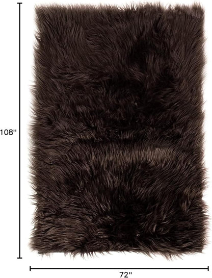 Super Area Rugs Ultra Soft & Fluffy Faux Sheepskin Rug, Dark Brown 6 x 9 Feet Carpet for Bedroom Living Room