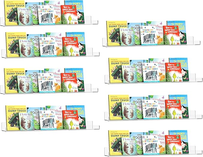 HBlife 24 Inches Floating Shelves Wall Mounted Clear Acrylic Shelves for Figures, Invisible Floating Bookshelf for Kids and Nursery, 8 Pack (5MM Thick)