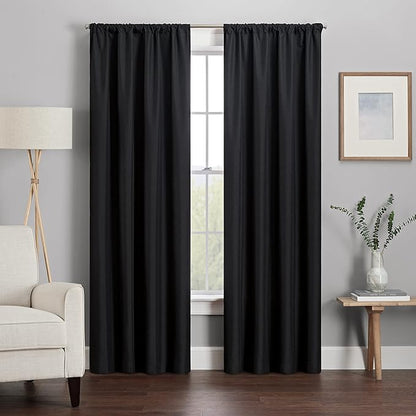 ECLIPSE Kendall Modern Blackout Thermal Rod Pocket Window Curtain for Bedroom or Living Room (1 Panel), 42" x 54", Blac