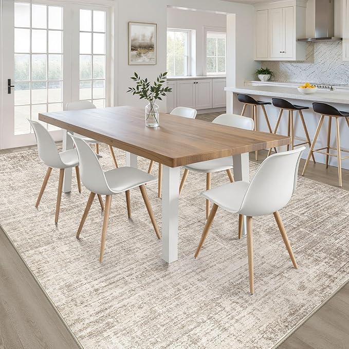 6x9 Area Rugs Living Room: Washable Large Neutral Brown Rug Abstract Soft Modern Stain Resistant Indoor Floor Non-Slip Carpet for Bedroom Nursery Kids Office Playroom Dining Room Under Table Home