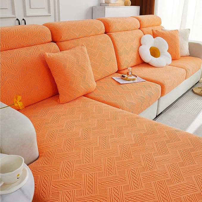 hyha Individual Couch Cushion Covers, Stretch Magic Sofa Seat Cushion Covers Washable, Dog Couch Sofa Slipcover for Pets, Kid with Elastic Bottom(3PC, Orange)