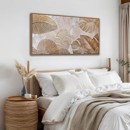 Minimalist Wall Art for Living Room - Beige Modern Wall Art | Large Framed Boho Canvas Painting | Contemporary Neutral Pictures for Bedroom Above Bed | Artwork Decor 20×40IN