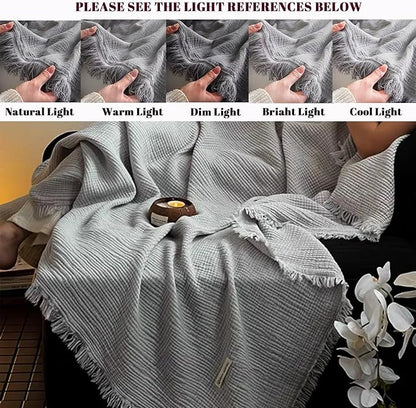 MorroMorn 100% Cotton Muslin Blanket with Fringes Twin Size 60"x80", 4-Layer Gauze Blankets for Adults, Boho Bedding Breathable Lightweight Ultra-Soft for Couch Bed All Seasons, Grey