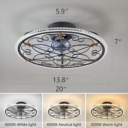 Rustic Black Caged Ceiling Fan with Light, Farmhouse Caged Ceiling Fan with Remote, LED Low Profile Ceiling Light for Bedroom Kitchen Living Room
