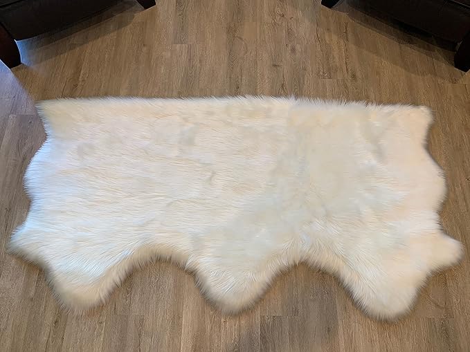 LAMBZY Faux Sheepskin Super Soft Hypoallergenic Silky Shag Rug for Living Room, Kids Room, Sofa (Triple Side by Side 3'x6', White)