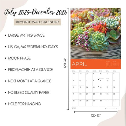 2026 Succulents Wall Calendar 18 Month | 12" x 24" Open | Giftable Flowers Calendar 2026 | Thick & Sturdy Paper for Organizing & Planning | Pacific Waters Press (Succelents)