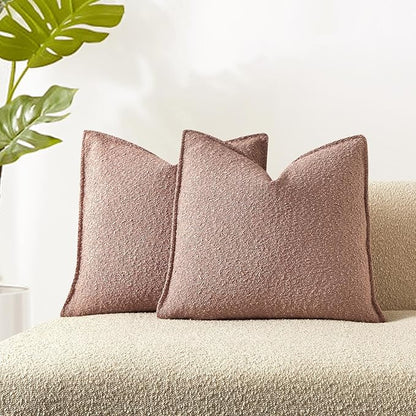 JUSPURBET 26x26 Throw Pillow Covers Set of 2 Decorative Pillow Covers for Couch Sofa Bed Cozy Boucle Textured Cushion Covers Cases with Invisible Zipper for Living Room Home Decor,Jam