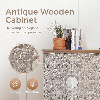 MAISON ARTS Accent Cabinet with 2 Doors and 1 Shelf, Silver Embossed Storage Cabinet with Solid Wood Frame, Holds Up to 245lbs, Elegant Furniture for Living Room or Entryway