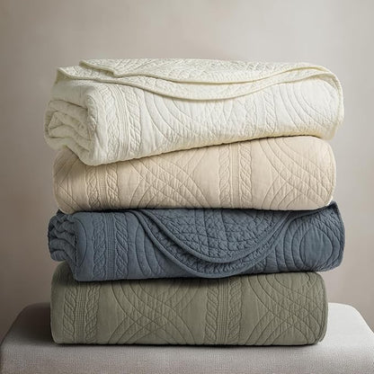 EVERGRACEHOME 100% Cotton Scallop Quilt Set, Queen Size 3 Piece Set – Lightweight Bedspread with 2 Shams, Soft Prewashed Matelasse Coverlet for Cozy and Elegant Bedding, Stormy Blue