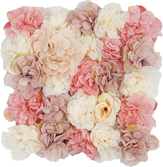12Pcs Artificial Flower Wall Panel 3D Floral Backdrop Walls15 X 15" Flower Wall Decor Panel Flower Backdrop for Party Home Background Decor-Champagne, White, Pink