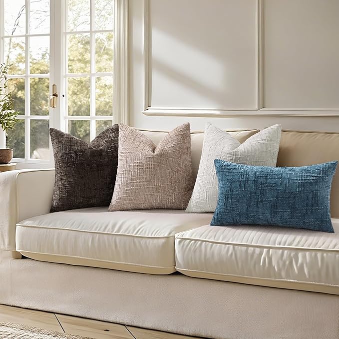 decorUhome Spring Navy Blue Chenille Throw Pillow Covers 20x20 Set of 2 Textured Slubby Couch Pillow Covers Farmhouse Accent Modern Neutral Decorative Pillow Cases for Bed Sofa Living Room