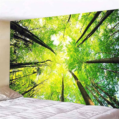 Onivein Green Forest Tapestry Nature Tapestry Ceiling Tree Sunlight Landscape Tapestries for Bedroom Living Room Office Classroom Decor 60 x 50 Inches