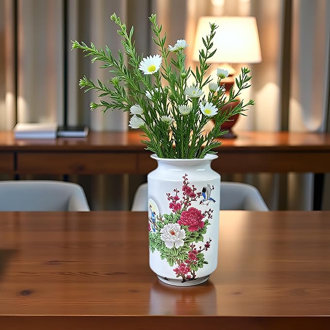 MTME Porcelain Figurines, Jingdezhen Decorative Flower vase, Home Decor, Wedding Gifts, Aesthetic Sculpture Home décor (Peony)