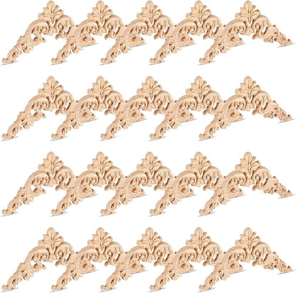 20 Pcs Wood Applique Corner Onlay Decorative Wood Applique DIY Wooden Carved Corner Unpainted Wooden Carved Decals Carving Decal for Furniture Wall Cupboard Bed Cabinet(Delicate Style)