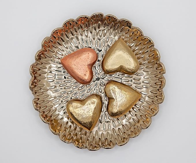 Brass Jewelry Tray with Design – Gold Color Circular Small Round Spoon Rest Candle Holder Soap Dish - Perfect Catchall for Wax Candles, Jewelry, Rings, and Trinkets