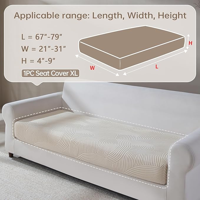 Couch Cushion Covers for Sectional and L Shaped Sofa, Stretch Soft Sofa Covers Washable Wear Resistant Slipcovers Furniture Protector Pet-Friendly (1PC X Large Sofa Cover, Ivory)