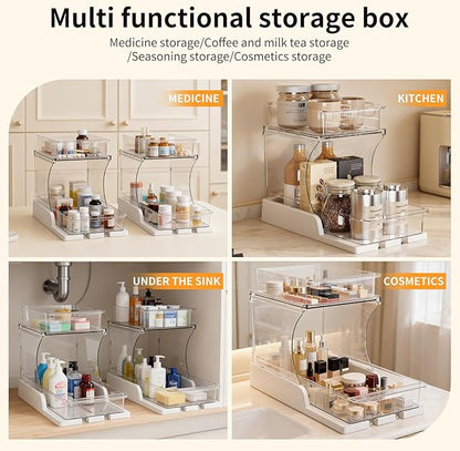 Pull Out 2 Tier Organizer for Kitchen Bathroom and Cabinet Storage Rotating Pantry Rack Under Sink Organizer Clear and Durable Design 1 Pack