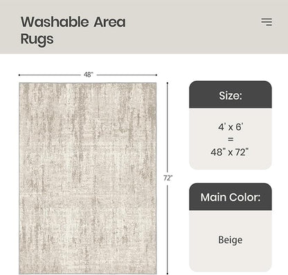 Valenrug Washable Rug 4x6 - Stain Resistant 4x6 Area Rugs for Living Room, Non Slip Backing Printed Rugs for Bedroom, Folable Machine Washable Area Rug(4'x6', Beige)