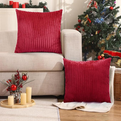 Simmore Decorative Throw Pillow Covers 18x18 Set of 2, Soft Natural Plush Flannel Double-Sided Fluffy Couch Pillow Covers for Sofa Living Room, Red
