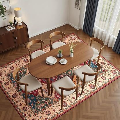 Lessymo Moroccan 8x10 Area Rugs for Living Room, Ultra-Thin Washable Rugs Vintage Non-Slip Non Shedding Accent Carpet for Bedroom Dining Room Office Nursery, Classic Red and Cream