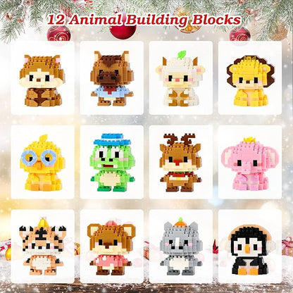12 Days Advent Calendar 2025 Kids, 12 Packs Building Blocks Set, Advent Calendar 2025 Boys for 6+ Years Old, Christmas Gifts for Girls and Boys, Party Favors (Animals)