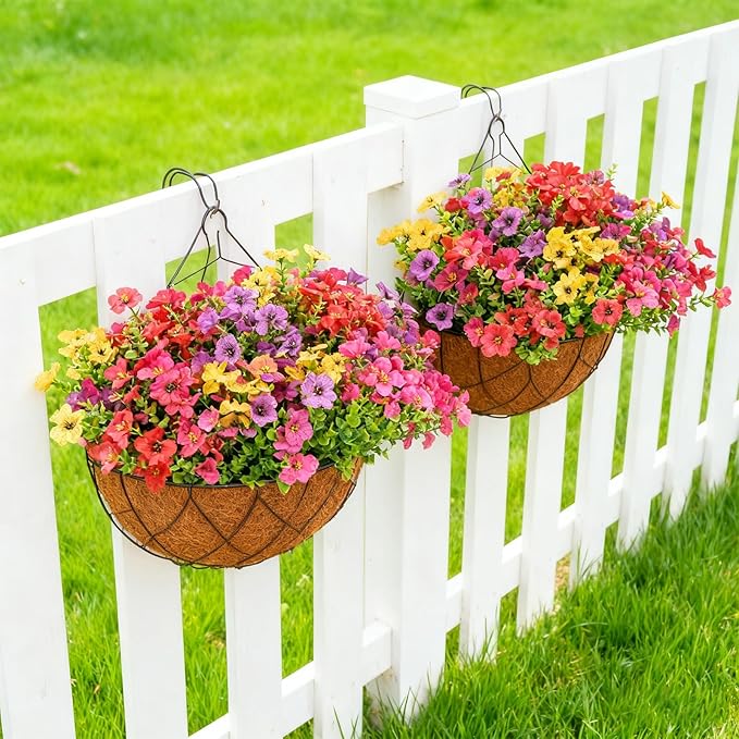 Artificial Flowers for Outdoor Indoor Realistic Faux Flower Spring Summer Garden Home Decoration, Hanging Daisy Flower with Eucalyptus Leaves Fake Plants Greenery Balcony Porch Patio Front Door Decor