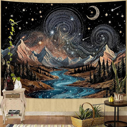 kampdream Snow Mountain Tapestry, Majestic Peaks and Creek Landscape Wall Hanging, Nature Home Decor for Bedroom and Living Room Wall Art Decoration