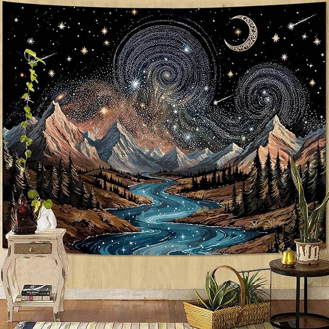 kampdream Snow Mountain Tapestry, Majestic Peaks and Creek Landscape Wall Hanging, Nature Home Decor for Bedroom and Living Room Wall Art Decoration