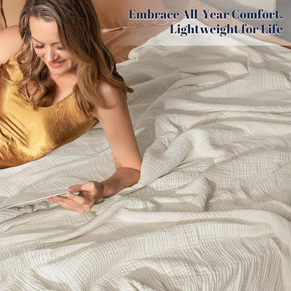 PHF 100% Cotton Muslin Throw Blanket 50" x 60", 4-Layer Lightweight and Breathable Blanket, Luxuriously Soft Gauze Throws for Couch Bed Sofa, Ideal Gift Choice, Oat Milk
