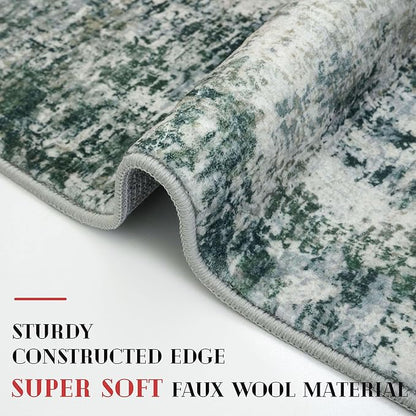 Modern Abstract Small Area Rug Indoor, Grey Green 3x5 Washable Rug Non-Slip Soft Entryway Rug Kitchen Mats Thin Print Faux Wool Floor Carpet Colorful Throw Rugs for Entrance Bedroom