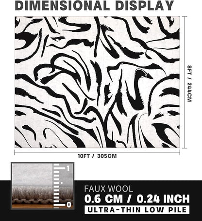 YIHOUSE Modern Area Rugs for Living Room, 8x10 Washable Black and White Rug, Thin Abstract Geometric Striped Rug, Area Rug for Bedroom,Kitchen,Dining Room,Office