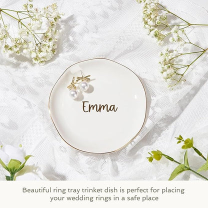 Personalized Mrs Ring Dish, Custom Ceramic Jewelry Dish, Holder Ring Holder for Friends,Birthday Mother's Day Christmas New Year Gift, Engrave Names, Dates or Special Messages