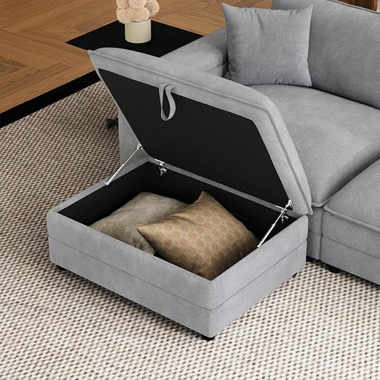 Modular Ottoman for Sectional Sofa, Chenille Upholstered Footrest Bench, Comfy Living Room Furniture for Apartment, Studio & Office (Light Gray-Ottoman)