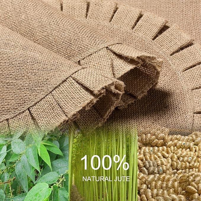 FunWheat Burlap Round Braided Placemats Set of 6 for Dining Tables 15 Inch Heat Resistant Jute Table Mats Farmhouse Woven Fabric Natural Place mats for Decoration(Ruffled Lace)