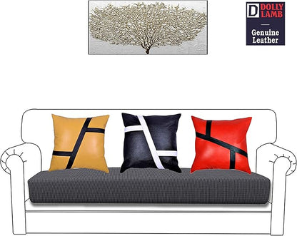D DOLLY LAMB Lambskin Leather Pillow Cover - Sofa Cushion Case - Decorative Throw Covers for Living Room & Bedroom, 14x14 Inches - 03 Red Pack of 2