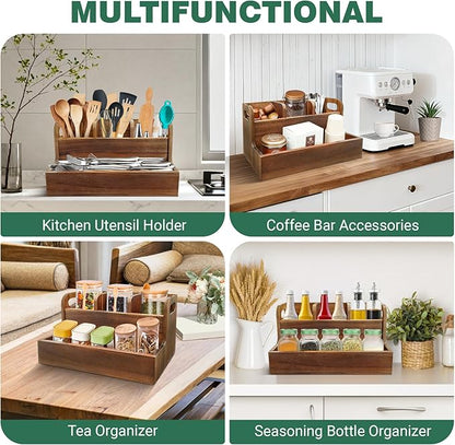 Acacia Wood Utensil Holder Kitchen Utensil Holder with 3 Compartments Cooking Spatula Organizer Large Cutlery Organizer for Kitchen Countertop Farmhouse Kitchen Decor