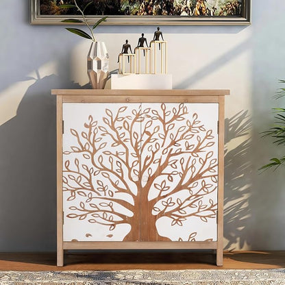 MAISON ARTS Accent Cabinet with 2 Doors, Farmhouse Decorative Storage Cabinet with Solid Legs for Living Room Entryway, Kitchen Sideboard Buffet Cabinet, Wishing Tree