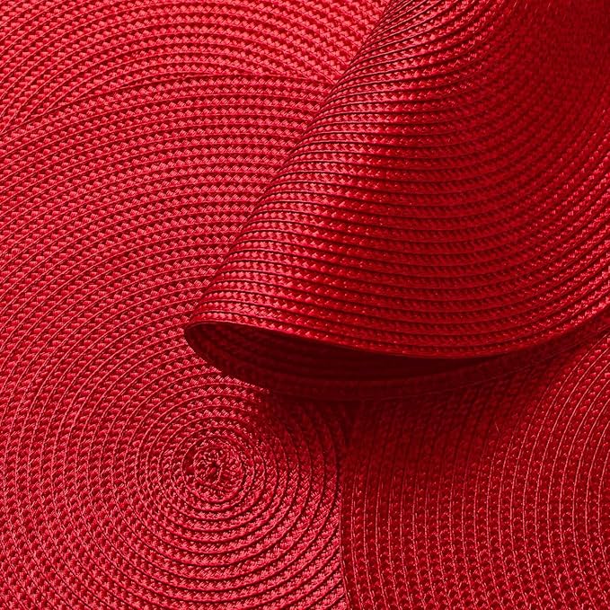 AHHFSMEI Round Braided Placemats 15 Inch Round Table Mats for Dining Tables Natural Woven Heat Resistant Place mats Set of 6(red)