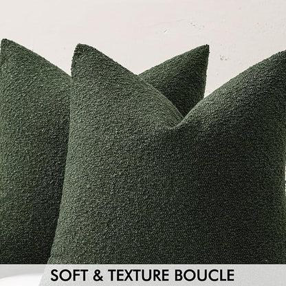 MIULEE 20x20 Inch Christmas Decorative Pillow Covers for Couch Bed Set of 2 Textured Boucle Neutral Winter Throw Pillows Dark Green Accent Solid Cushion Pillowcases Sofa Livingroom Home Decor
