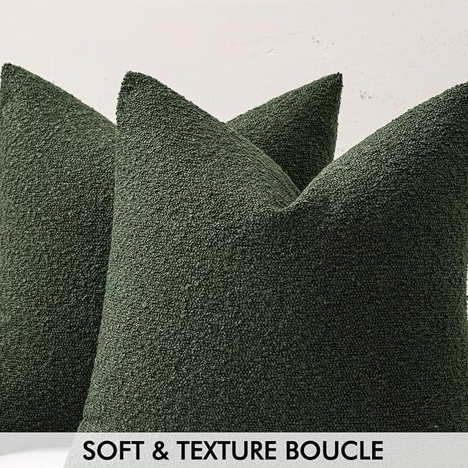 MIULEE 18x18 Inch Christmas Decorative Pillow Covers for Couch Bed Set of 2 Textured Boucle Neutral Winter Throw Pillows Dark Green Accent Solid Cushion Pillowcases Sofa Livingroom Home Decor
