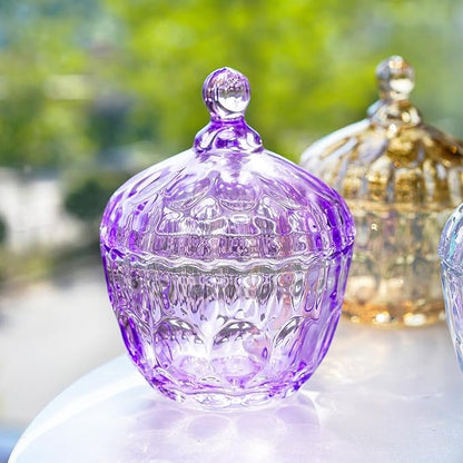 kanpura 350 ml/11.5 oz Elegant Crystal Candy Dish with Lid Decorative Candy Jar Bowl Glass Container Boxes for Home Office Desk Decor(Purple)