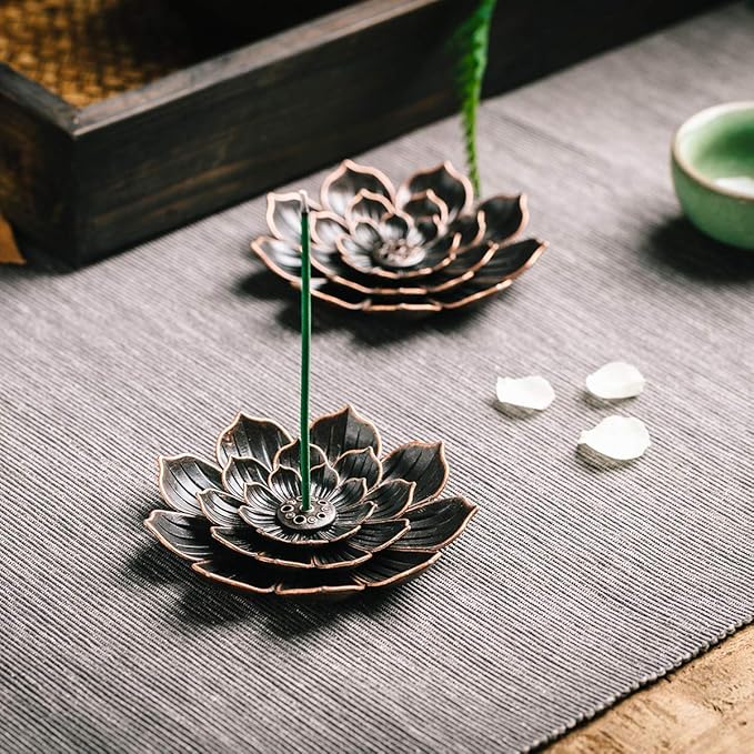 Incense Burner, Incense Holder for Sticks, Brass Lotus Incense Stick Holder and Detachable Ash Catcher