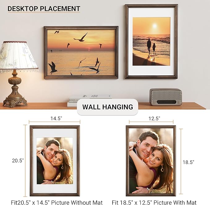 Heimlove 13x19 Picture Frame,13 x 19 Natural Solid Walnut Wood Frame Matted to 11x14 with Tempered Glass,13"x19" Handcrafted wood Poster Frame,Vertical or Horizontal Wall Hanging Display,3 Pack