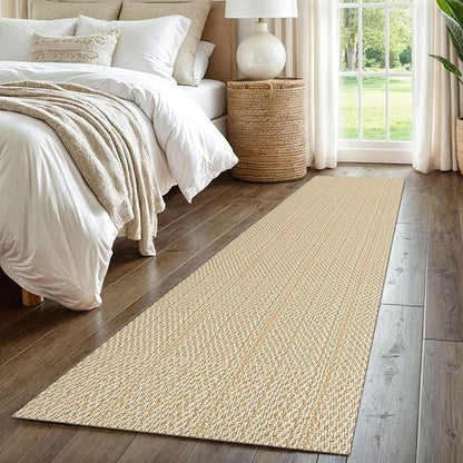 IOHOUZE Washable Runner Rug 2x8 Non Slip Rubber Backed Hallway Runner Entryway Runner Indoor, Kitchen Rugs Woven Cotton Floor Carpet for Kitchen Hall Entrance, Warm Beige/Orange/Apricot