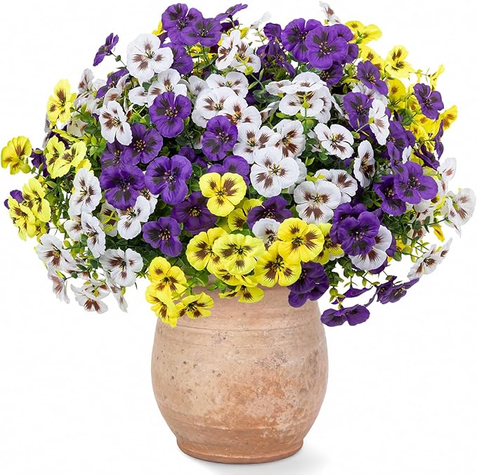 Artificial Flowers, 24 Bundles, Decorative Bouquets for Home, Wedding, Garden, Office Decor (3 Multicolor)