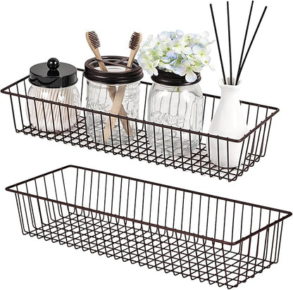 Farmhouse Decor Metal Wire Storage Organizer Bin Basket(2 Pack) - Rustic Toilet Paper Holder - Home Storage Organizer for Bathroom, kitchen cabinets,Pantry, Laundry Room, Closets, Garage (Bronze)