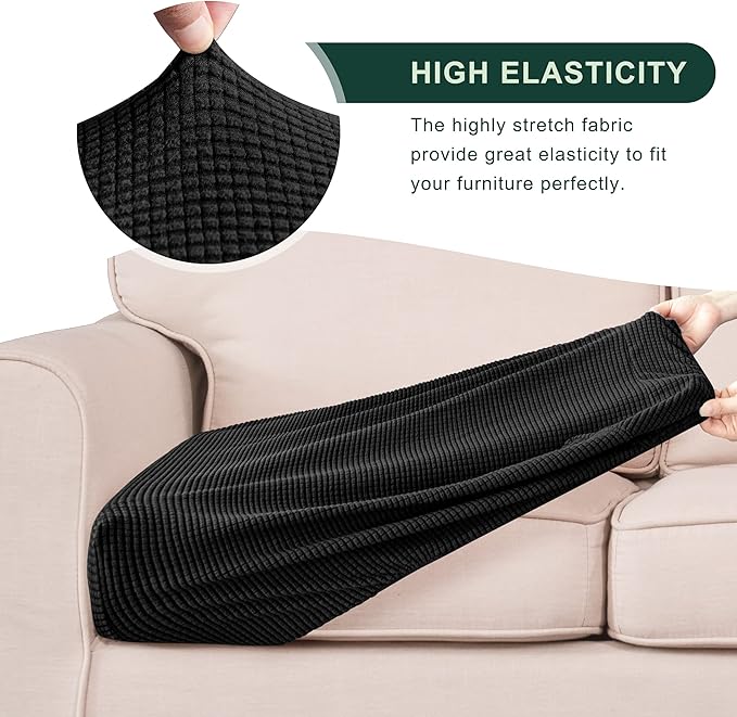 CHUN YI 2Piece Stretch Couch Cushion Covers, Sofa Seat Slipcovers for Pets, Suitable for Armchair Loveseat Sofa with Spandex Jacquard Washable Fabric (2Piece,Black)