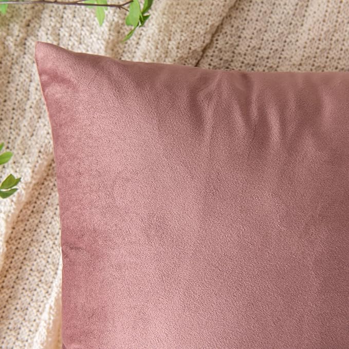 EMEMA Pack of 2 Velvet Throw Pillow Covers Decorative Square Pillowcase Soft Solid Cushion Case for Sofa Bedroom Chair Car 18x18 Inch Dusty Rose